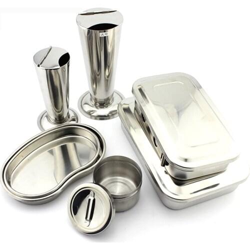 304 Sterilization Box Square Plate Acupuncture Stainless Steel Plate Cotton Tank Alcohol Cylinder Tweezers Tube Bend Plate Lumba