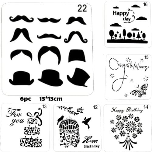 6pc Flowers Like Brocade Square Painting Template DIY Bullet Journal Stencil Scrapbook Album Animal Plant Decoration Template