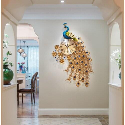 Big Peacock Wall Clock Home Decor Wall Watch Living Room Clock Wall Modern Design Entrance Metal Silent Digital Clocks