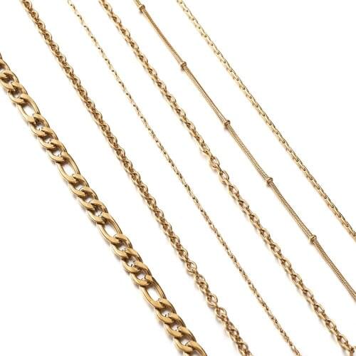 6pcs 304 Stainless Steel Chain Necklaces Curb Link Chains for Women Men Necklace Choker Jewelry Golden/Stainless Steel Color