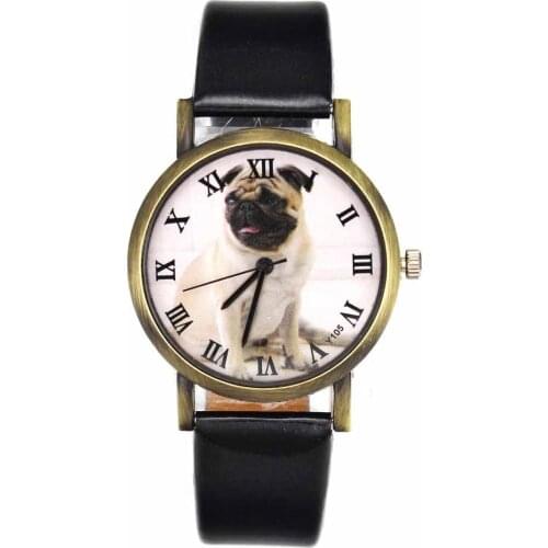 Pug Pet Dog PU Leather Band Watches Mens Womens Casual Fashion Silicone Band Watchband Unisex Sport Quartz Wrist Watch