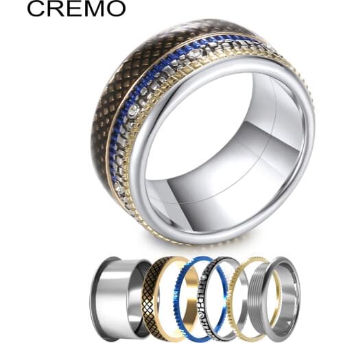 Koaem Black Accessories Wedding Band Interchangeable Rings Stainless Steel Ring Statement Mutillayer Anniversary Jewelry