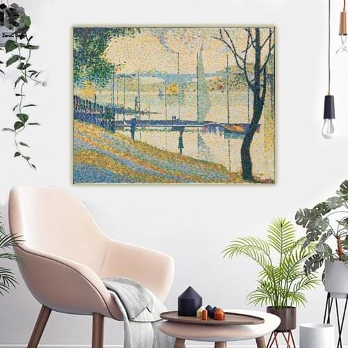 Citon Bridget Riley《The Bridge at Courbevoie》Canvas Oil Painting Artwork Picture Wall Hanging Decorations Home Living Room Decor