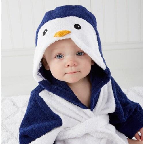 Kids Pajamas Fashion Cartoon Penguin Flannel Bathrobe Baby Girls Boys Sleepwear Autumn Winter Warm Homewear Toddler Bath Robe