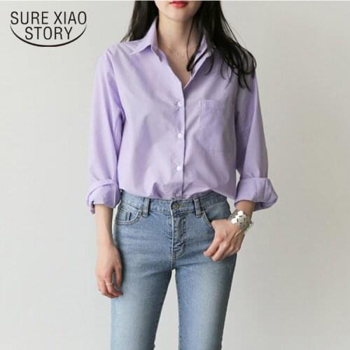 Full Sleeve Pocket Womens Blouse and Tops Turn-down Collar Women Shirts Blusas Mujer De Moda 2021Light Purple Female 7307 50