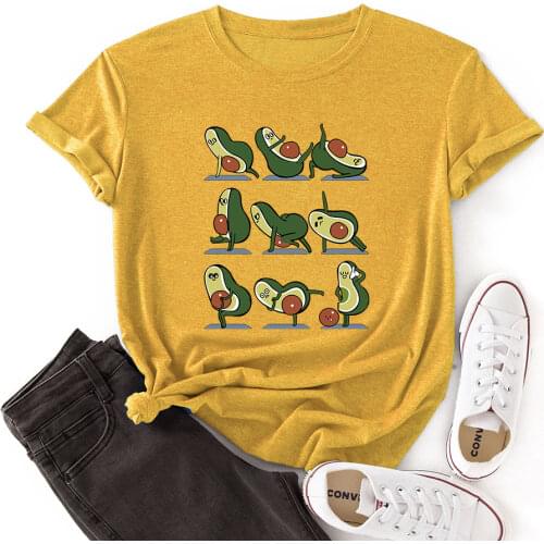 Woman Short Sleeve Colored Graphic Tees Summer T-Shirt Female Tops Shirts for Women Funny Avocado Exercise Top Health