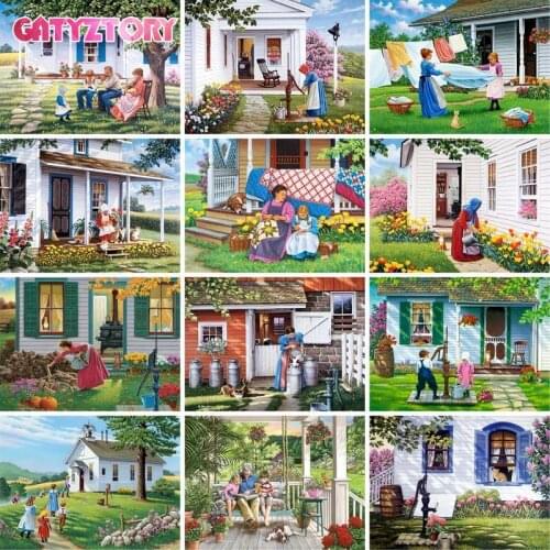 GATYZTORY Framed Figure Picture DIY Painting By Numbers Kit Family Backyard Paint By Numbers Landscape Home Decor