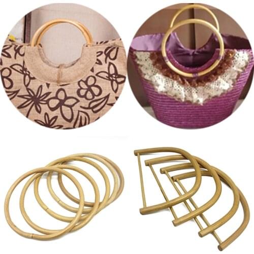 Smooth Bamboo D Round Shape Bag Handles DIY Handmade Rattan Wooden Replacement Handbag Tote Purse Bag Accessories Anse De Sac
