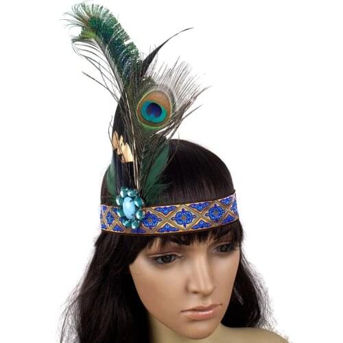 Peacock Feather Headpiece Headwear Retro Plume Flapper with Sequin and Rhinestone
