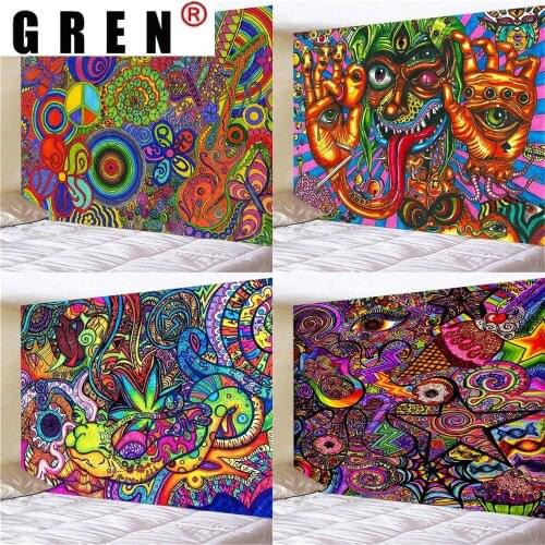 GREN Psychedelic Colorful Tapestry Wall Art Cloth Hippie Tapestry Bohemian Mandala Tapestry Tapiz Modern Home Decor Living Room