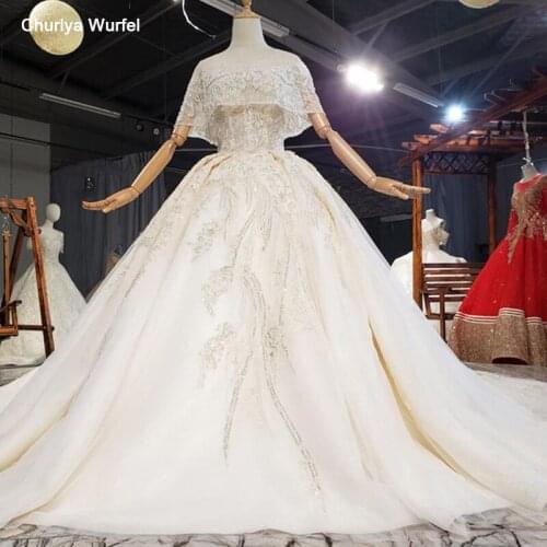 HTL1803 Sequined Beading Wedding Dress 2020 Short Sleeve Applique Ball Gowns O-Neck Lace Up Back платье винтаж