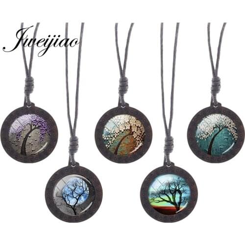 JWEIJIAO Tree Of Life Moon Art Picture Women Necklace Glass Cabochon Pendant Wooden Handmade Jewelry Fashion Accessories A790
