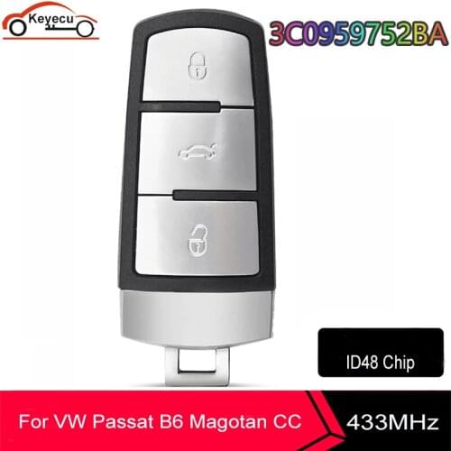 KEYECU 433MHz 3 Buttons Keyless Uncut Flip Smart Car Remote Key Fob with ID48 Chip 3C0959752BA for VW Passat B6 3C B7 Magotan CC