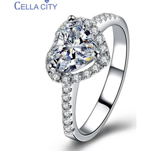 Cellacity Classic Luxury 925 Silver Rings For Women With Heart Shape AAA Zircon Gemstone Wedding Fine Jewelry Rings Engagement