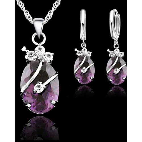 New Flower Water Drop Hot 925 Sterling Silver Jewelry Sets Cubic Zironia Pendant Necklace Earrings Jewellery Collection