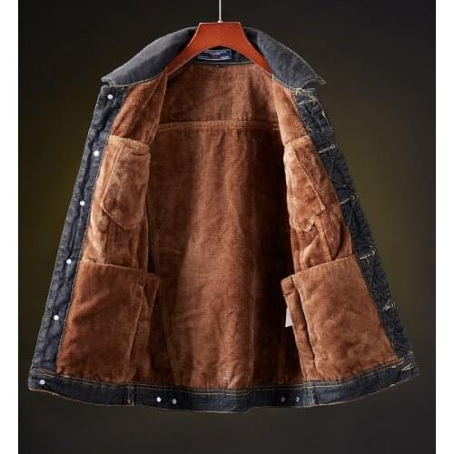 Warm Fleece Wool Liner Cowboy Black vintage Denim Jeans Outwear Jacket Parka Winter Men Denim Jackets and Coats Thick Trendy