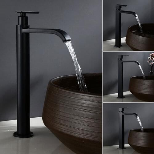 Single cold black bathroom basin top basin faucet 304 stainless steel art basin faucet