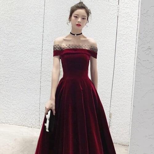 Off the Shoulder Elegant and Slim Evening Dress Female Banquet Celebrity Birthday Party Cocktail Brilliant Prom Dress A228