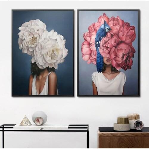 Modern Red Flowers Feather Angel Poster And Print Canvas Painting Wall Art Picture For Girls Room Home Decor Fashion