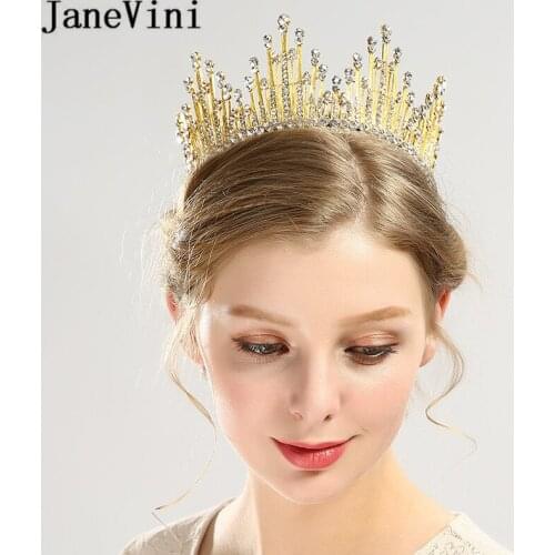 JaneVini Luxury Gold Crystal Wedding Crowns and Tiaras Bling Rhinestone Bridal Crowns for Wedding with Pearls Head Jewelry 2018