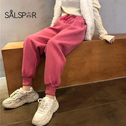 SALSPR Winter Plush Thick Pants Sports Casual Warm Trousers High Waist Harem Pants Trousers Autum Velvet Solid Keeps Warm Slacks