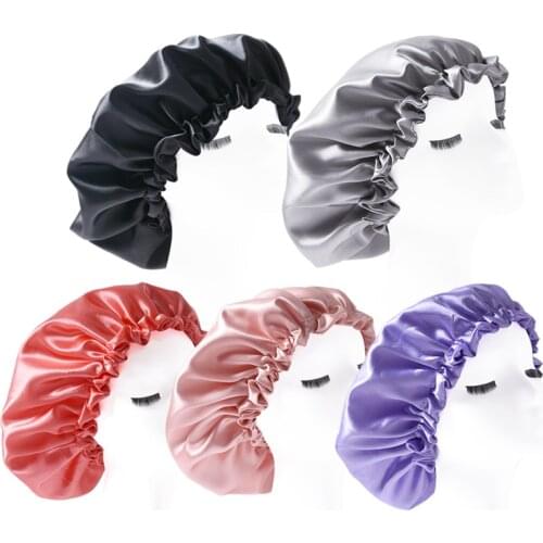 Extra Large Double Layer Soft Satin Bonnet for Women Solid Color Silky Comfortable Sleep Cap Salon Lady Make Up Head Wear Hat