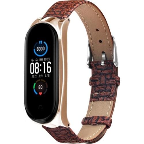 Woven Faux Leather Replacement Watch Strap Wristband for Xiaomi Mi Band 5/5 NFC
