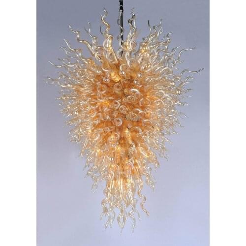Contemporary Frosted Golden Long Chain Chandelier spiral Glass 100% Hand Blown Glass LED Crystal Chandeliers