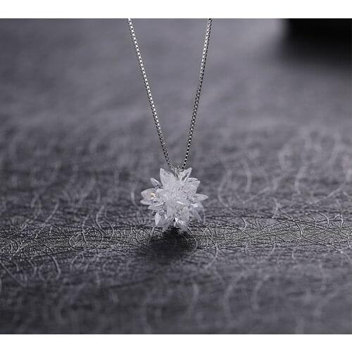 Stereo Snowflakes White Ice Snow Snowball Crystal From Swarovskis Locks Chain 925 Sterling Silver Necklace Valentine Gift