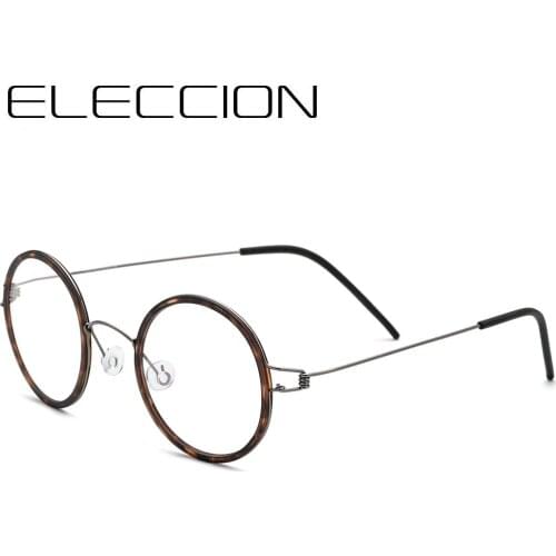 Titanium Screwless Eyewear Prescription Eyeglasses Frame Women Round Myopia Optical Denmark Korean Glasses Frame Men 48-24-145