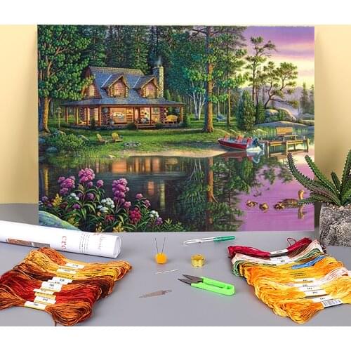 Landscape Nature Printed Water-Soluble Canvas 11CT Cross-Stitch Embroidery Full Kit DMC Threads Craft Painting Promotions