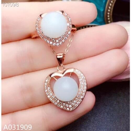 KJJEAXCMY boutique jewelry 925 sterling silver inlaid Natural White jade ball Necklace Ring Earring Set Support detection fine