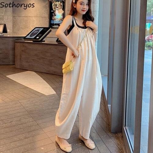 Women Jumpsuits Solid Simple Daily Wide Leg Fashionable Baggy Chic Retro Casual Elegant Ulzzang Teens Streetwear Folds Harajuku