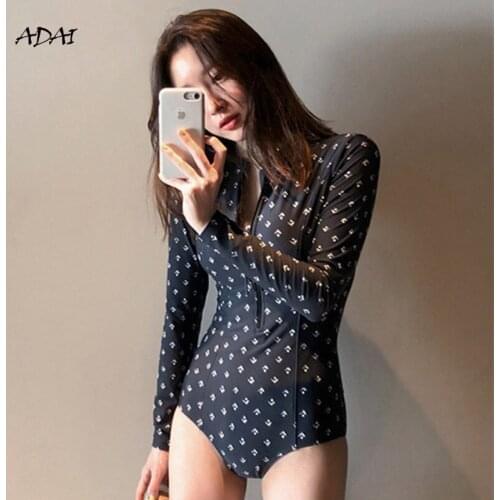 Korean Style Black One Piece Cute Swimsuit Women 2021 Sexy Bodysuit Bathing Suit Zipper Design Print Backless Swim Beach Wear