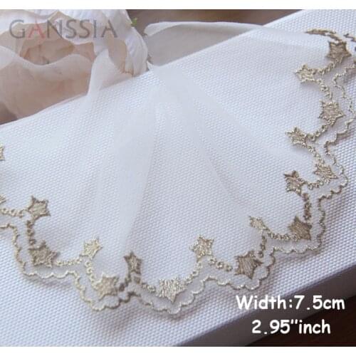 1yrd/lot Width:7cm High grade golden stars mesh ivory white lace, embroidery for DIY garment accessories (ss-489)