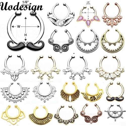 Mix 10 pcs Hot Selling Fake Septum Pierced Hoop Nose Ring Faux nose ring Clicker Non Piercing Hanger Clip On Jewelry
