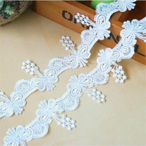 3Yards 5cm Handmade Ivory Black Polyester Flower Embroidered Tape Lace Trim Applique Sewing Craft LC0077