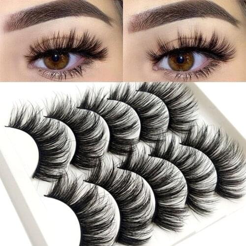 5 Pairs 3D Faux Mink Hair Handmade Eyelashes False Eyelashes Wispy Long Thick Lashes Natural Long Soft Eyelashes Makeup Tools