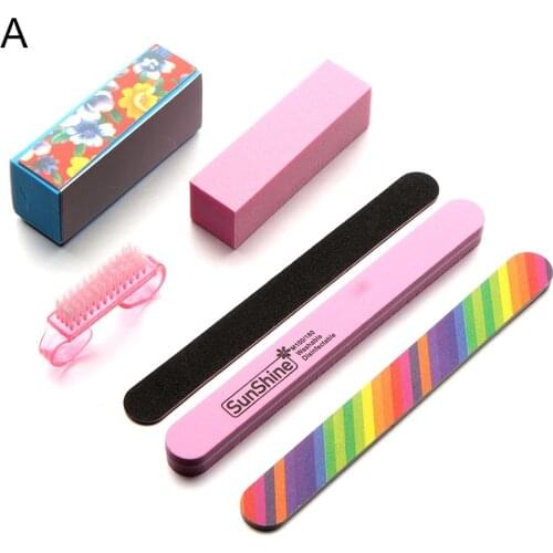 6Pcs Nail Art Sanding File Buffer Block Cleaning Brush Manicure Tool Kit Set