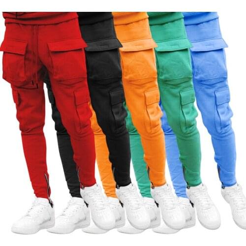 Mens Casual Cotton Pants Loose Waist Solid Color Leggings Multi Pocket Soild Color Fashion Pants Hip Hop Streetwear Trousers