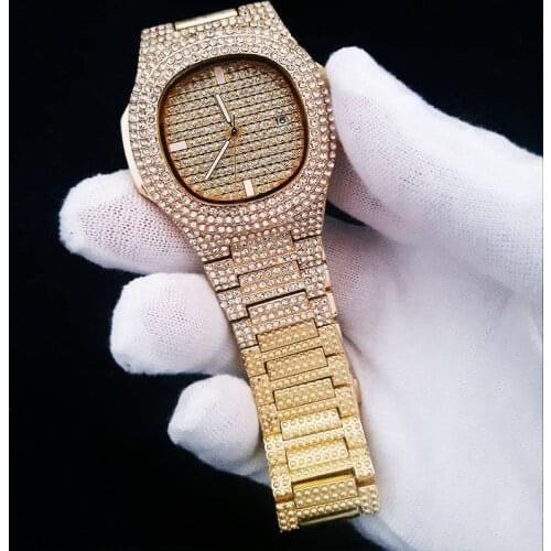 Watches for Mens Iced Out Diamond Watch Quartz Rhinestone Cuban Watches Hiphop Rock Watches Clock Gifts Wholesale Relogio Reloj