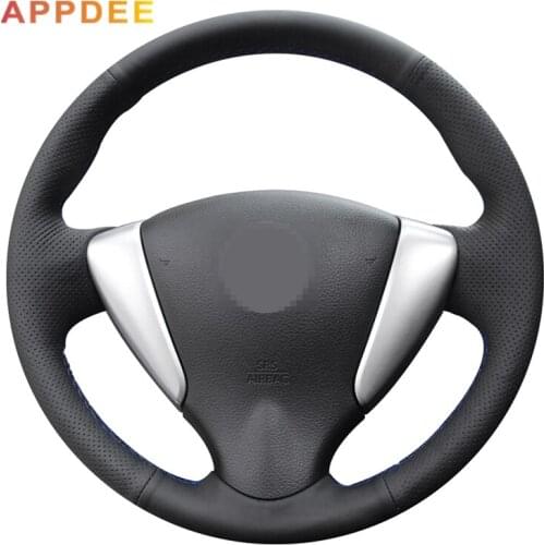 Handsewing Black Artificial Leather Steering Wheel Covers for Nissan Tiida Sylphy 2012-2015 Versa 2015-2019 Versa Note