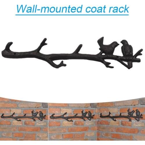 Cast Iron Birds On Branch Hanger with 6 Hooks Decorative Cast Iron Wall Hook Rack for Coats Hats Keys Towels Clothes B1