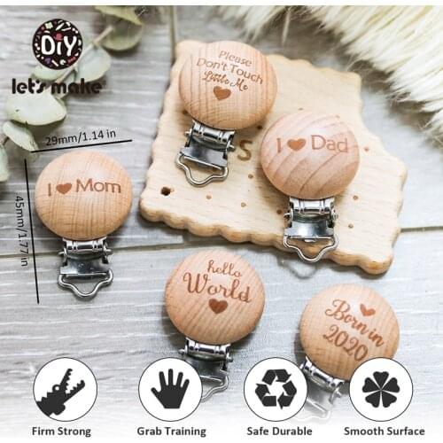 Lets Make 50pc Baby DIY Wooden Craft Engraved Logo Pacifier Holder For Nipple Holder Baby Teether Customize Pacifier Clip