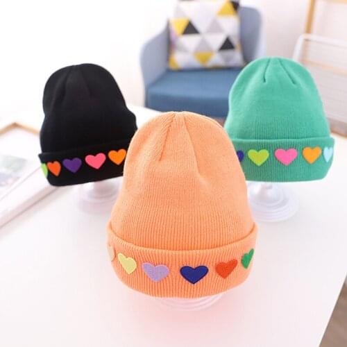 Cute Heart Baby Hat Autumn Winter Baby Girl Boy Hat Bonnet Candy Color Knitted Warm Kids Hat Beanie Cap Infant Children Cap
