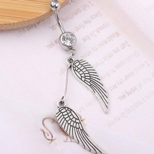 Double Angle Wing Body Jewelry Piercing Navel Belly Button Rings Percing Piercing Belly Ring Ouro Bijoux Pirsing Nombril on Sale