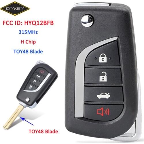 DIYKEY FCC: HYQ12BFB for Toyota Camry 2018 TOY48 Blade Flip Remote Key 4 Button 315MHz H Chip Replacement P/N: 89070-06790