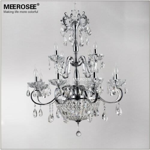 Wrought Iron Crystal Chandelier Light Fixture 2 tiers 12 E14 or E12 Lights Crystal Lustre Lamp Chandelier Lighting