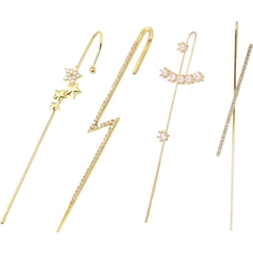 HUANZHI 2020 New Trendy Zircon Rhinestone Rod Type Ear Bone Clip Dual-use Personality Ear clip Earrings For Women Jewelry Gifts