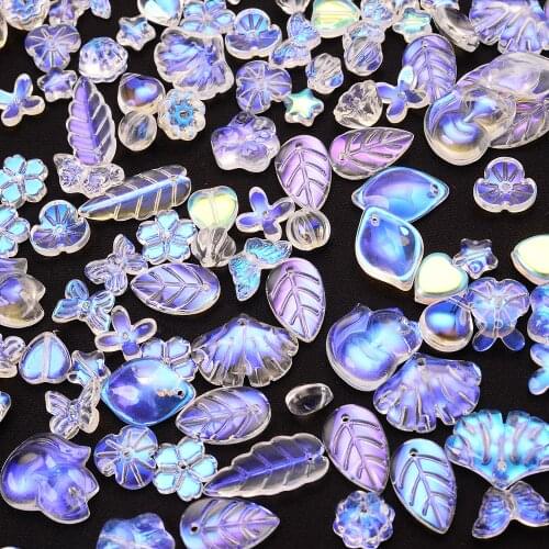 IYOE 30pcs/Lot 20 Style Ab Crystal Beads Butterfly Heart Cat Flower Leaf Czech Glass Spacer Beads For Jewelry Making Bracelet